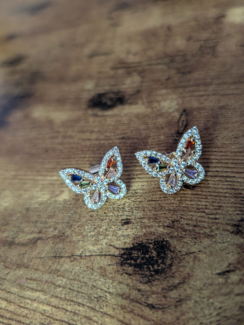 Delicate Multicolor Butterfly Stud Earrings - Gold Sparkle